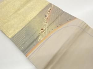 金彩花唐草に曲線模様織出し名古屋帯